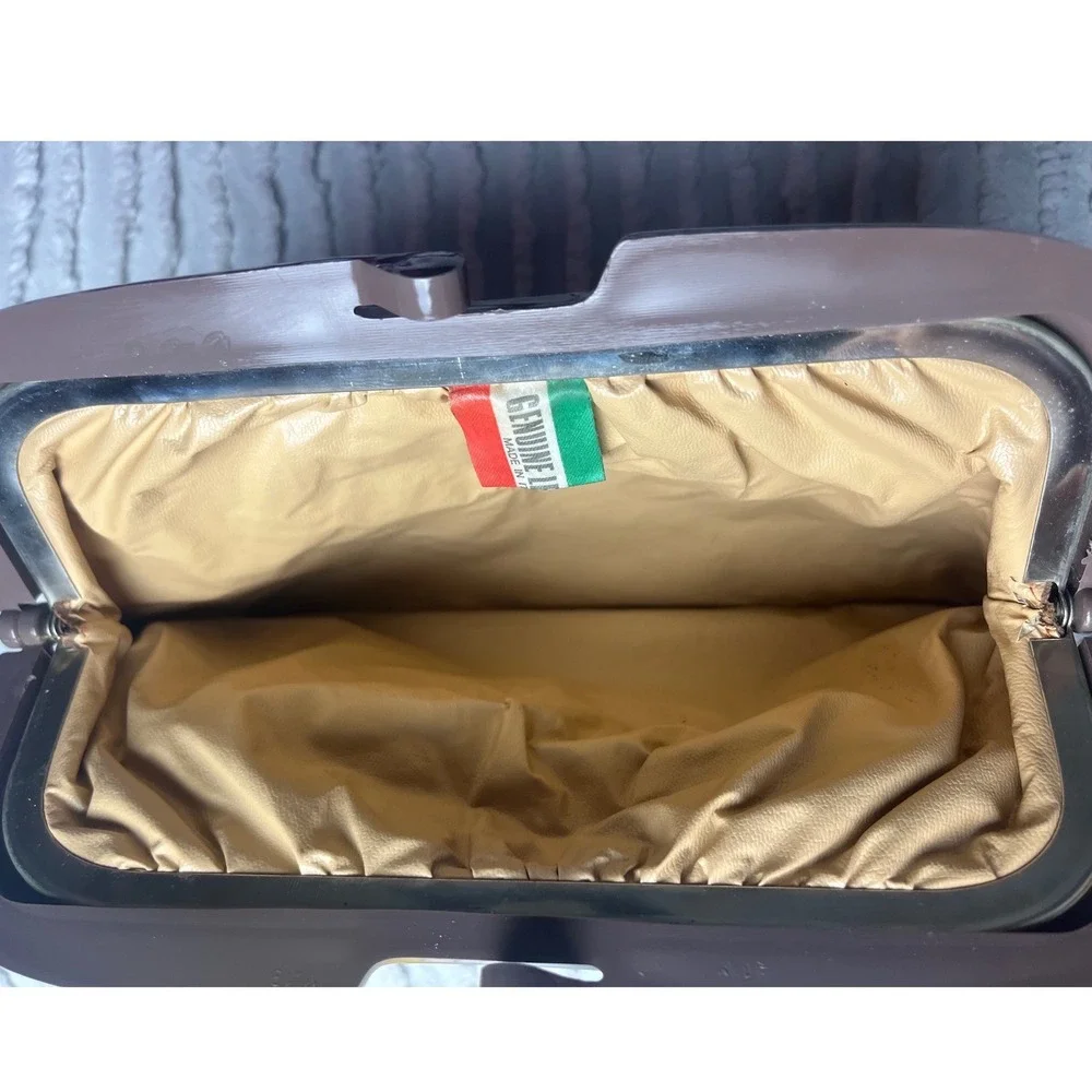 Vintage 1970s‎ Italian Taupe Leather Clutch Evening Bag Made in Italy Retro